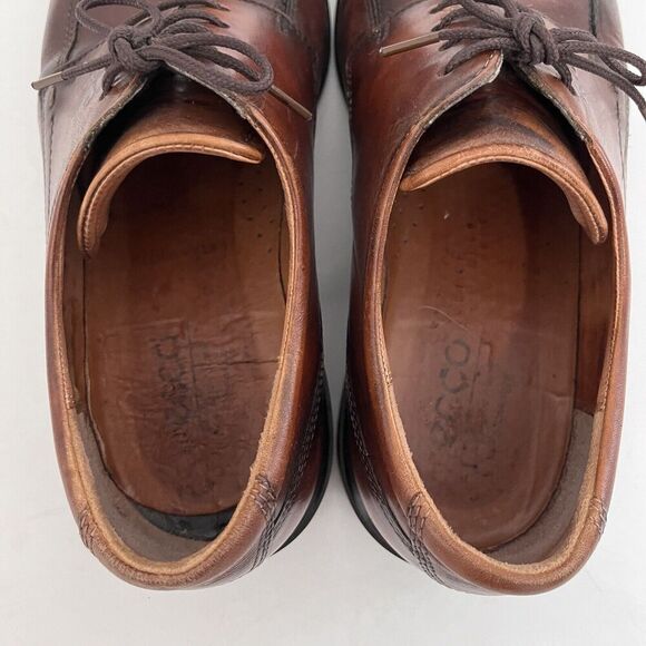 ECCO Mens 10 (EU 43) Amber Brown Leather Oxford Dress Shoes Lace Up Comfort - Picture 5 of 7